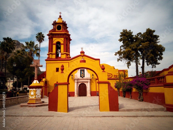 Obraz Old yellow church, with minimalist style