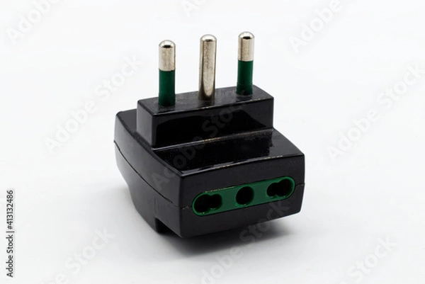 Obraz Black electric socket plug adapter on white background