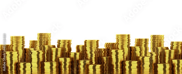 Fototapeta 3d gold coin stack isolated on white for business banking financial concept