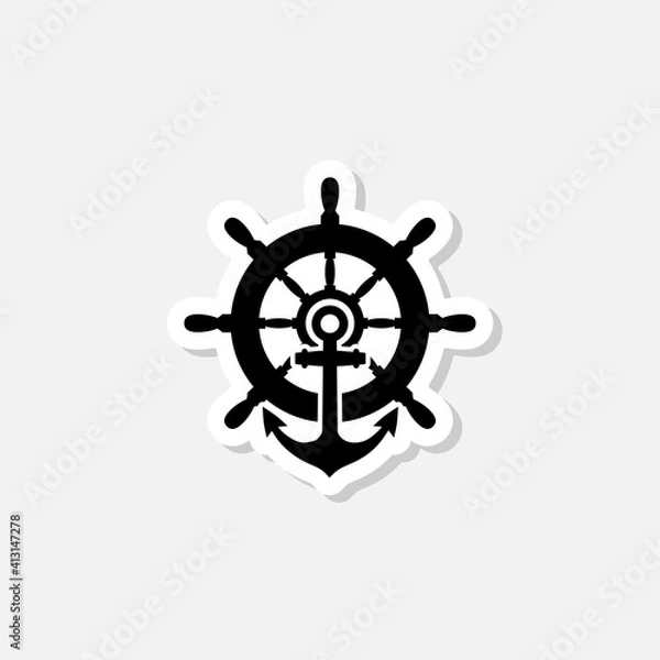 Obraz Steering Wheel with anchor for Boat Ship Sticker Icon
