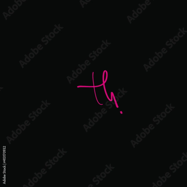 Obraz TH initial handwritten calligraphy, for monogram and logo