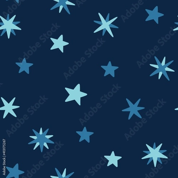 Fototapeta Seamless pattern with stars on dark blue background. Vector illustration.