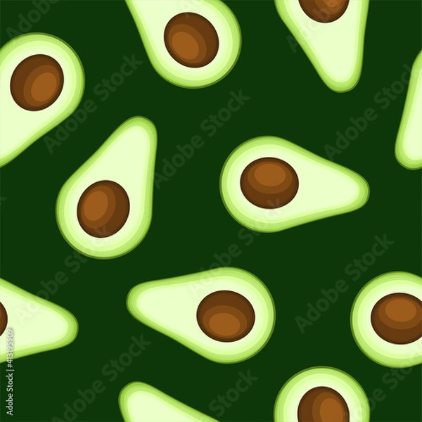 Obraz avocado seamless pattern on a black background in the spread