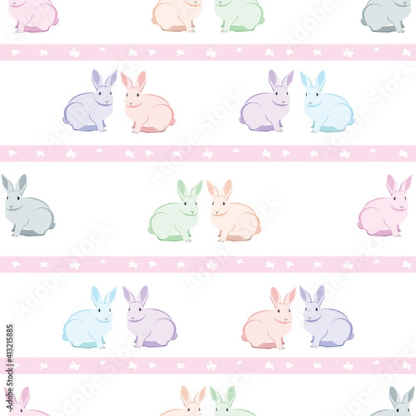 Fototapeta Cute rabbits, seamless pattern, vector illustration. Print design rabbit background.  to Easter holiday.