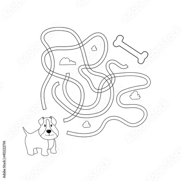 Fototapeta Help the cute dog find his way to the bone. Maze or Labyrinth Game for Preschool Children. Puzzle. Coloring Page Outline Of Cartoon rooster and hen. Coloring book for kids.