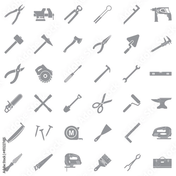 Fototapeta Tools Icons. Gray Flat Design. Vector Illustration.