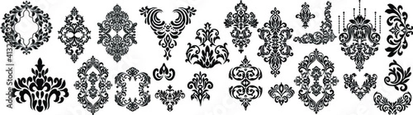 Fototapeta Set of Oriental vector damask patterns for greeting cards and wedding invitations.