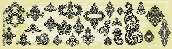 Fototapeta Set of Oriental vector damask patterns for greeting cards and wedding invitations.