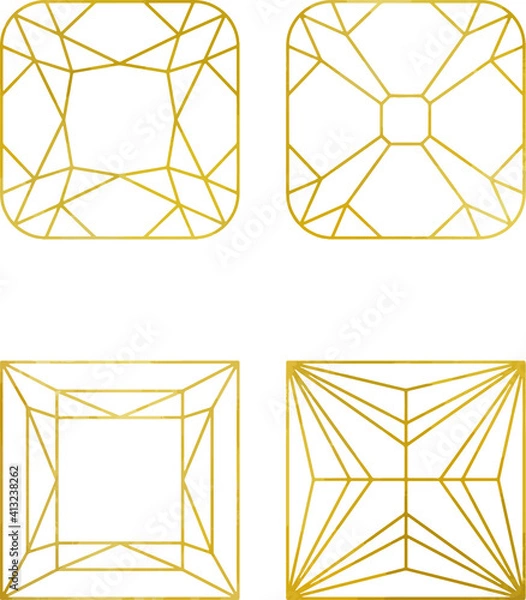 Fototapeta 宝石のカットのゴールド線画セット　　ベクター素材
