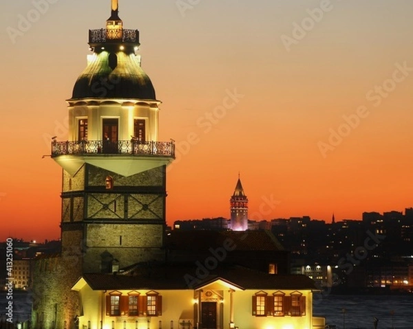 Fototapeta Maiden Tower and Galata Tower an Istanbul View