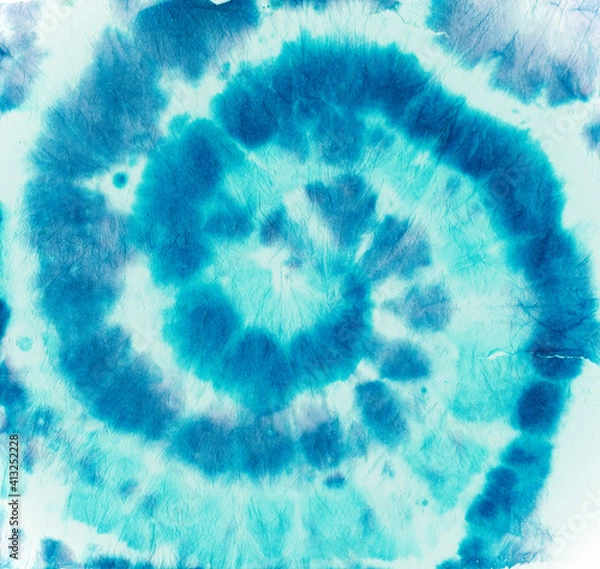Fototapeta Tie Dye Spiral. Green Color Fabric. Tye Dye Art Background. Abstract Watercolor Painting. Artistic Grunge Roll. Circular Heart Design. Hippie Circle Psychedelic Dress. Blue Tie Dye Spiral.