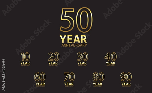 Obraz Set Year Anniversary Logo Vector Template Design Illustration gold and black