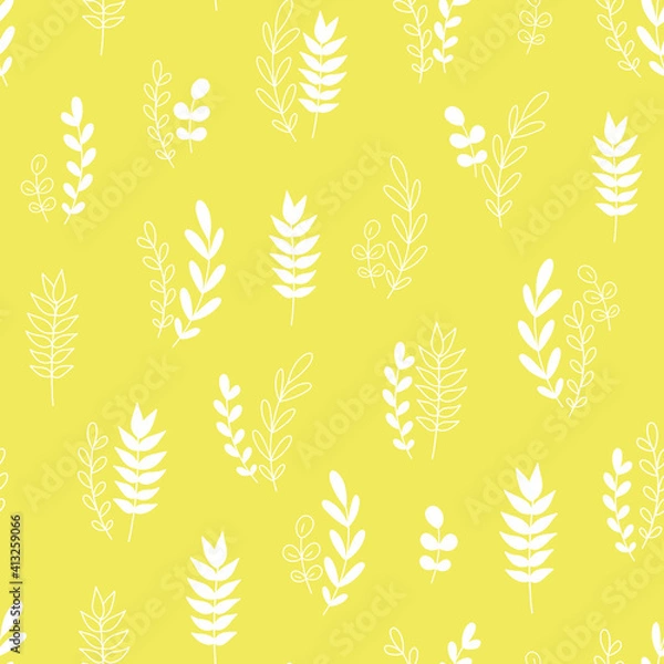 Obraz Stylish Spring seamless pattern with yellow flowers and leaves in pantone 2021 colors. Vector Easter pattern in Illuminating trendy colors.