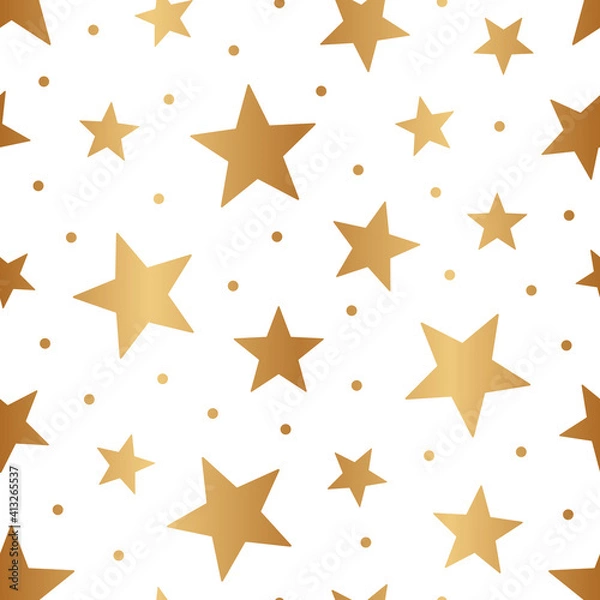 Fototapeta Stars seamless pattern. Gold star with foil effect. Golden sparkle star. Scatter glitter stars. Repeated elegant texture foil. Repeating delicate background. Design for gift wrappers, prints. Vector
