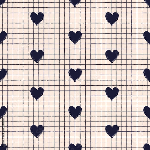 Fototapeta Vector black hearts checkered seamless pattern background