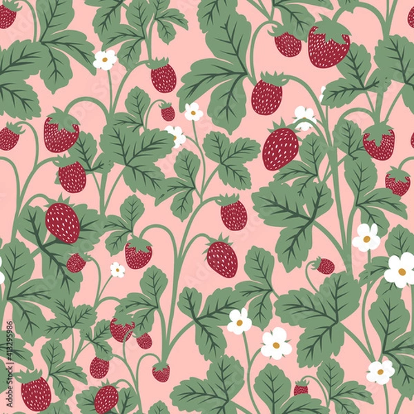Fototapeta Strawberry fields seamless pattern on pink background