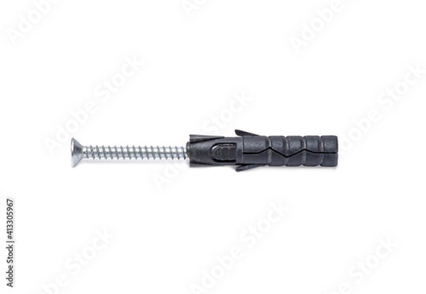Fototapeta Dowel with a screw on a white background