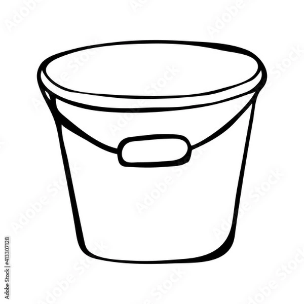Obraz Bucket. Vector bucket hand drawn. Hand drawn vector illustration in doodle style, isolated on a white background. Doodle style. Vector outlines isolated element for design.