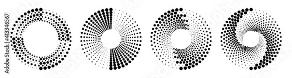 Fototapeta Set of halftone circles. Abstract dotted background. Texture of black dots. Monochrome gradient background. Vector illustration.