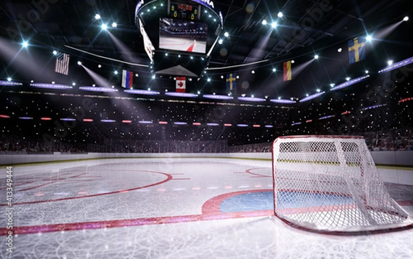 Fototapeta Empty hockey arena in 3d render background