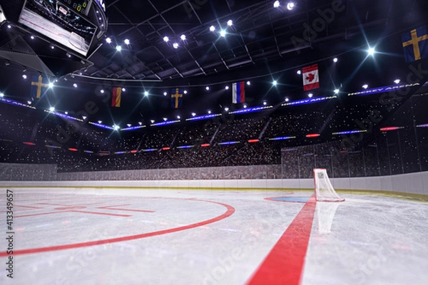 Obraz Empty hockey arena in 3d render background