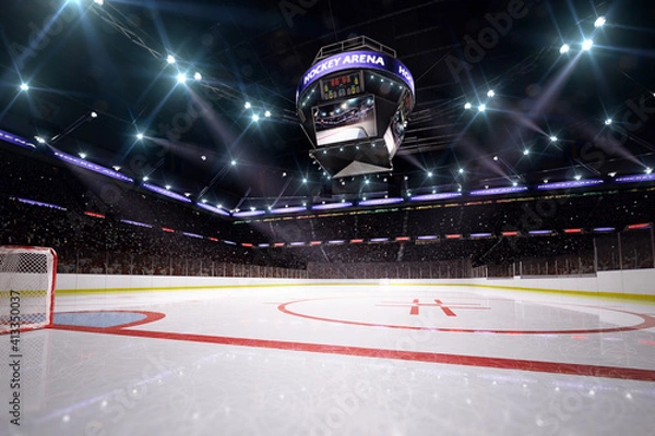 Obraz Empty hockey arena in 3d render background