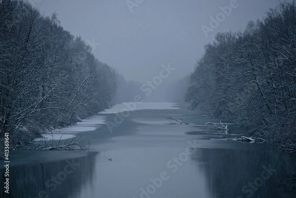 Obraz fluss im winter