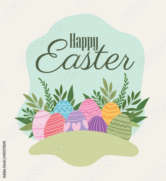 Fototapeta happy easter lettering with easter eggs