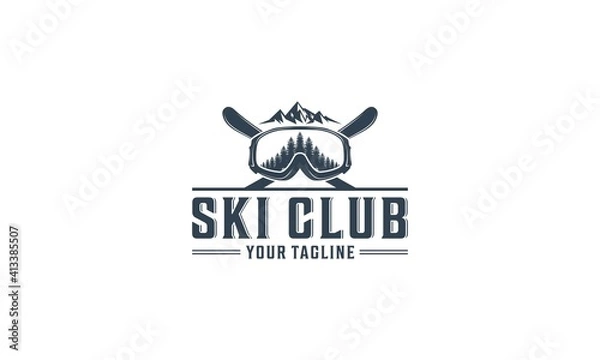 Obraz logo for ski club with illustration of ski goggles and a tree