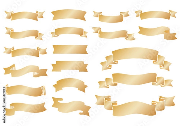 Fototapeta ゴールドのいろんな手描きリボンのセット