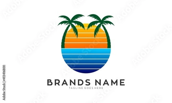 Fototapeta Palm tree island vector logo