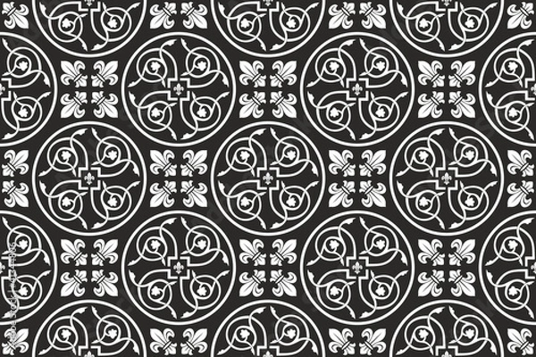 Obraz Black-and-white seamless gothic  pattern with fleur-de-lis
