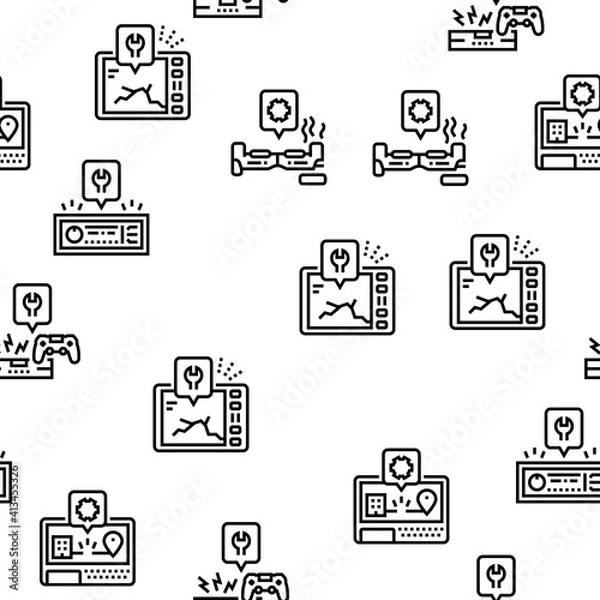 Fototapeta Electronic Repair Vector Seamless Pattern Thin Line Illustration