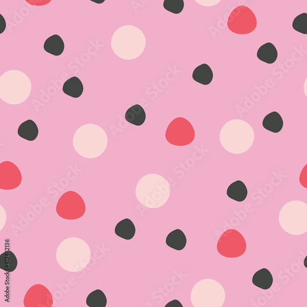 Fototapeta Big polka dots on pink background vector pattern