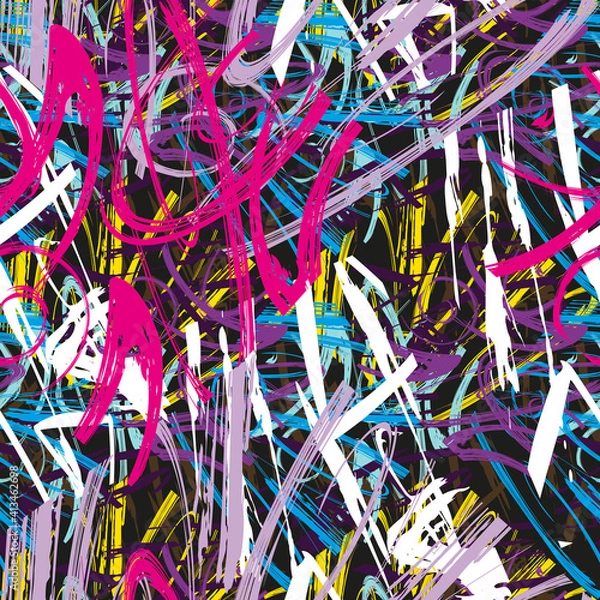 Fototapeta Bright abstract geometric seamless pattern in graffiti style. Quality vector illustration for your design