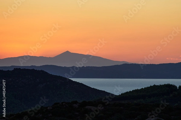 Obraz Beautiful sunset on Sythonia with view to Cassandra - Halkidiki Peninsula, Greece