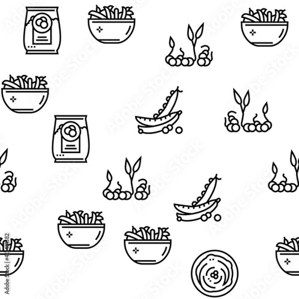 Fototapeta Peas Beans Vegetable Vector Seamless Pattern Thin Line Illustration