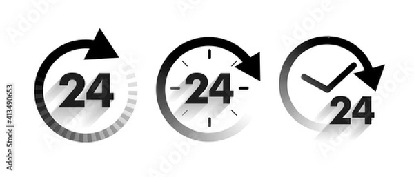 Fototapeta 24 hours service a day icons set in arrow style