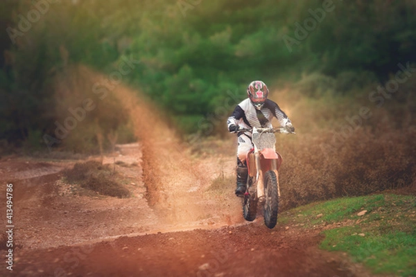 Obraz Person riding a bike in the woods