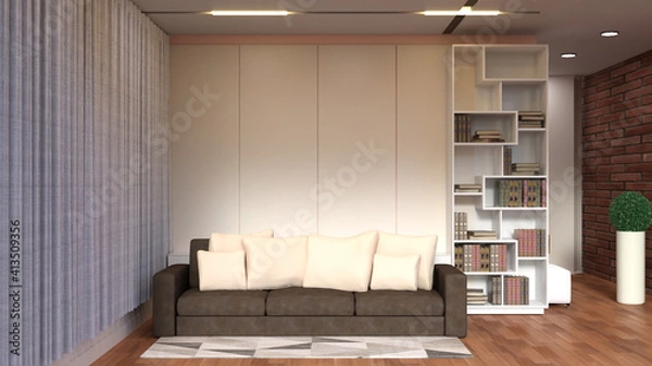 Fototapeta テレビ会議 背景用 CG 書斎 本棚 video conferencing background for using in video conference and as a zoom background.