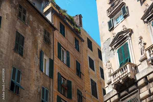 Fototapeta Genoa Italy is a city full of wonderful architecture and historic palaces.These contrast with the narrow alleys in the old city. Statues and churches  are everywhere. It is a city that needs exploring