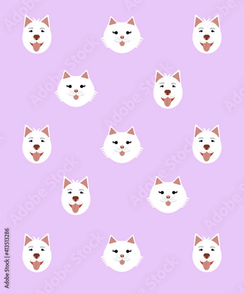 Fototapeta seamless pattern of dog and cat happy faces.Flat cartoon style vector illustration.