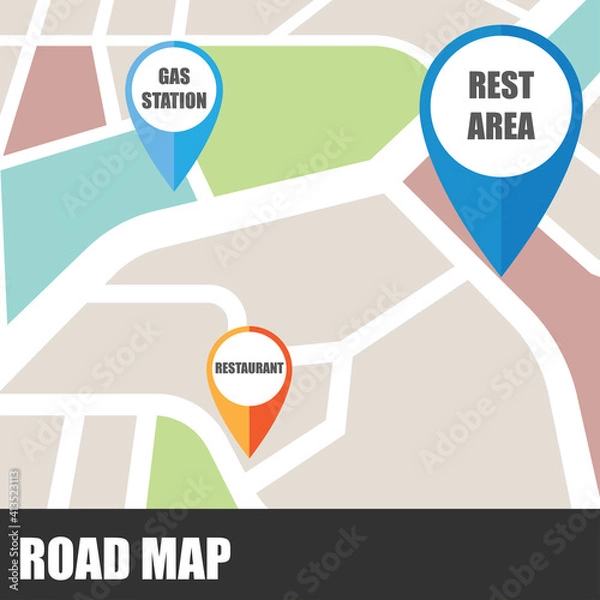 Obraz road map direction with colorful pin pointer. vector illustration