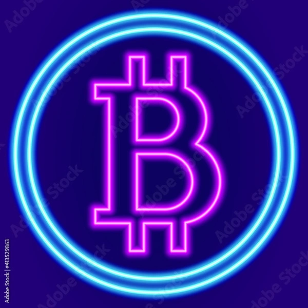 Obraz neon bitcoin sign. Vector illustration