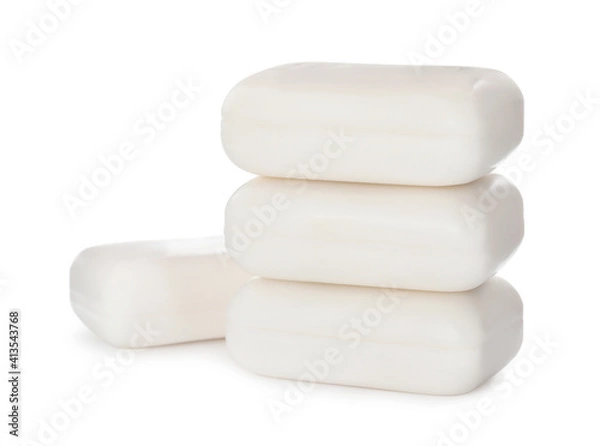 Obraz Soap bars on white background. Personal hygiene