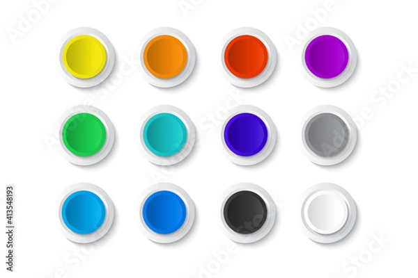 Fototapeta set of colorful transparent buttons with glass frames music player isolated on grey background