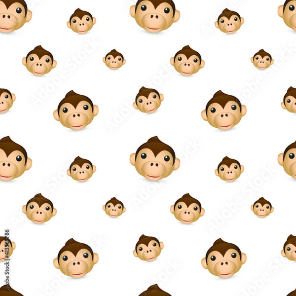 Fototapeta Monkey Emoji Pattern. Chimpanzee Animal Head Seamless Background Symbols. Silhouette Clip Art Jungle Emoticon Vector.