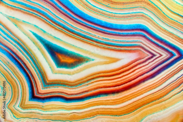 Fototapeta Amazing detailed and colorful cross section structure of banded yellow agate. Seamless crystal agate surface macro closeup. Marbled pattern mineral texture abstract background