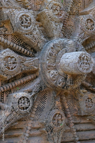 Fototapeta Detail of the Sun Temple was built in the 13th century and designed as a gigantic chariot of the Sun God, Surya, in Konark, Odisha, India.