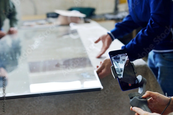 Fototapeta online training courses for the production and assembly of cabinet furniture. The concept of remote training. Shooting for the Small-Sized Companies Blog
